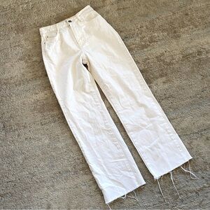 Zara Straight Leg Raw Ripped Hem White High Waisted Mom Jeans: 2